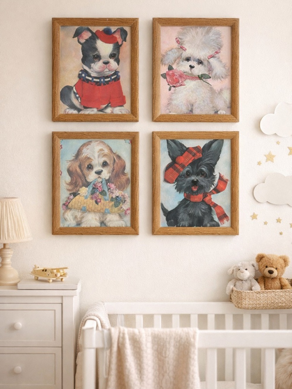 Vintage Florence Kroger Puppy Quartet Art Prints - Multicolor